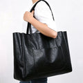 Large Capacity Vintage PU Leather Tote for Women Office Everyday Handbag(Black1 ) - Tote Bag