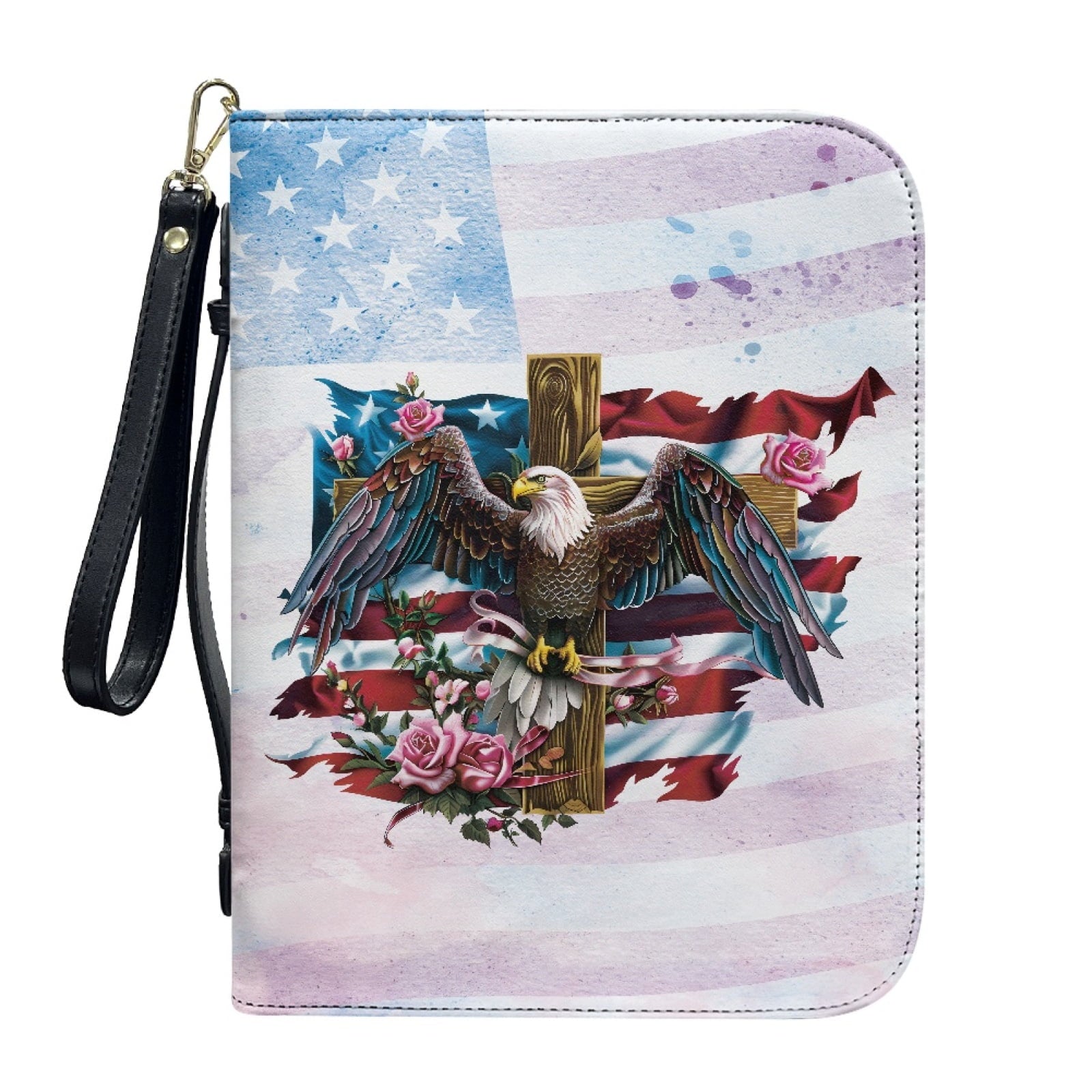 Lavender Hummingbird Butterfly Print PU Leather Bible Case for Women Men Sturdy Bible Carrying Tote Bags with Detachable Wristlet Strap Church Bag for Bible Study Journal Case, L - Bible Bag