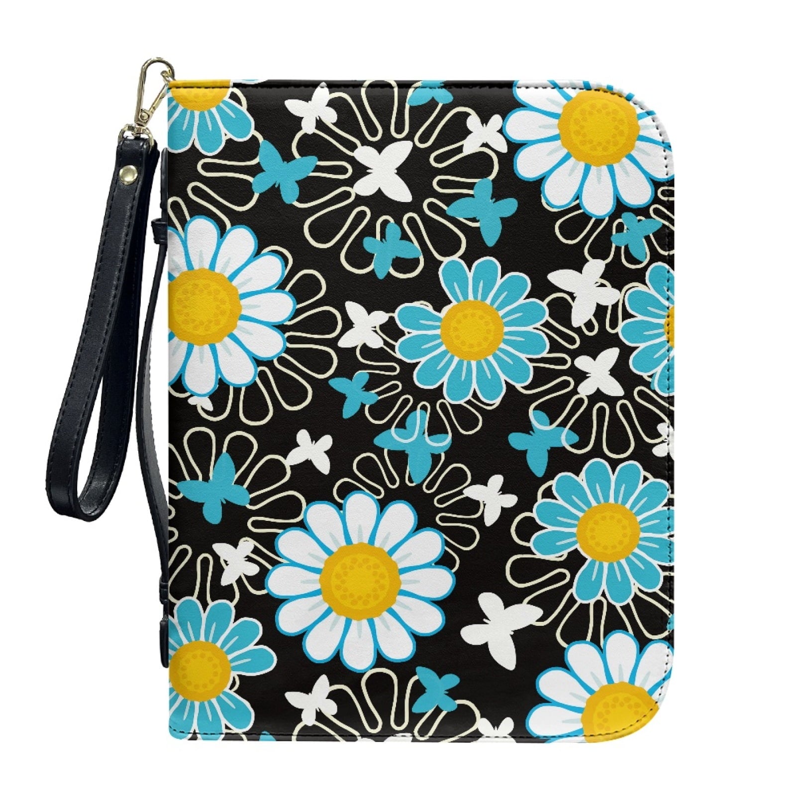 Hummingbird Lily Flower Print PU Leather Bible Case for Women Men Lightweight Bible Carrying Tote Bags with Detachable Wristlet Strap Church Bag for Bible Study Bible Gift, L - Bible Bag