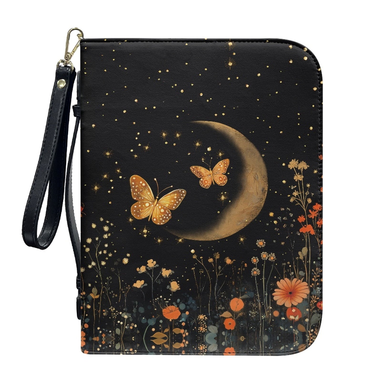 Star Sky Moose Star Print PU Leather Bible Case for Women Men Portable Bible Carrying Tote Bags with Detachable Wristlet Strap Church Bag for Bible Study Scripture Church Bag, L - Bible Bag