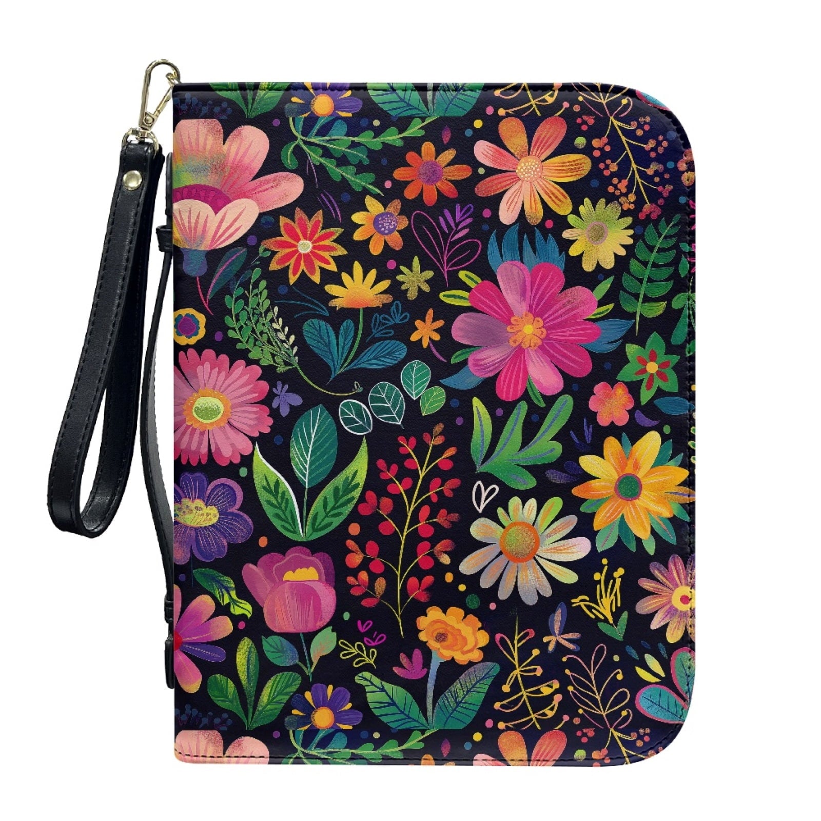 Lavender Hummingbird Butterfly Print PU Leather Bible Case for Women Men Sturdy Bible Carrying Tote Bags with Detachable Wristlet Strap Church Bag for Bible Study Journal Case, L - Bible Bag