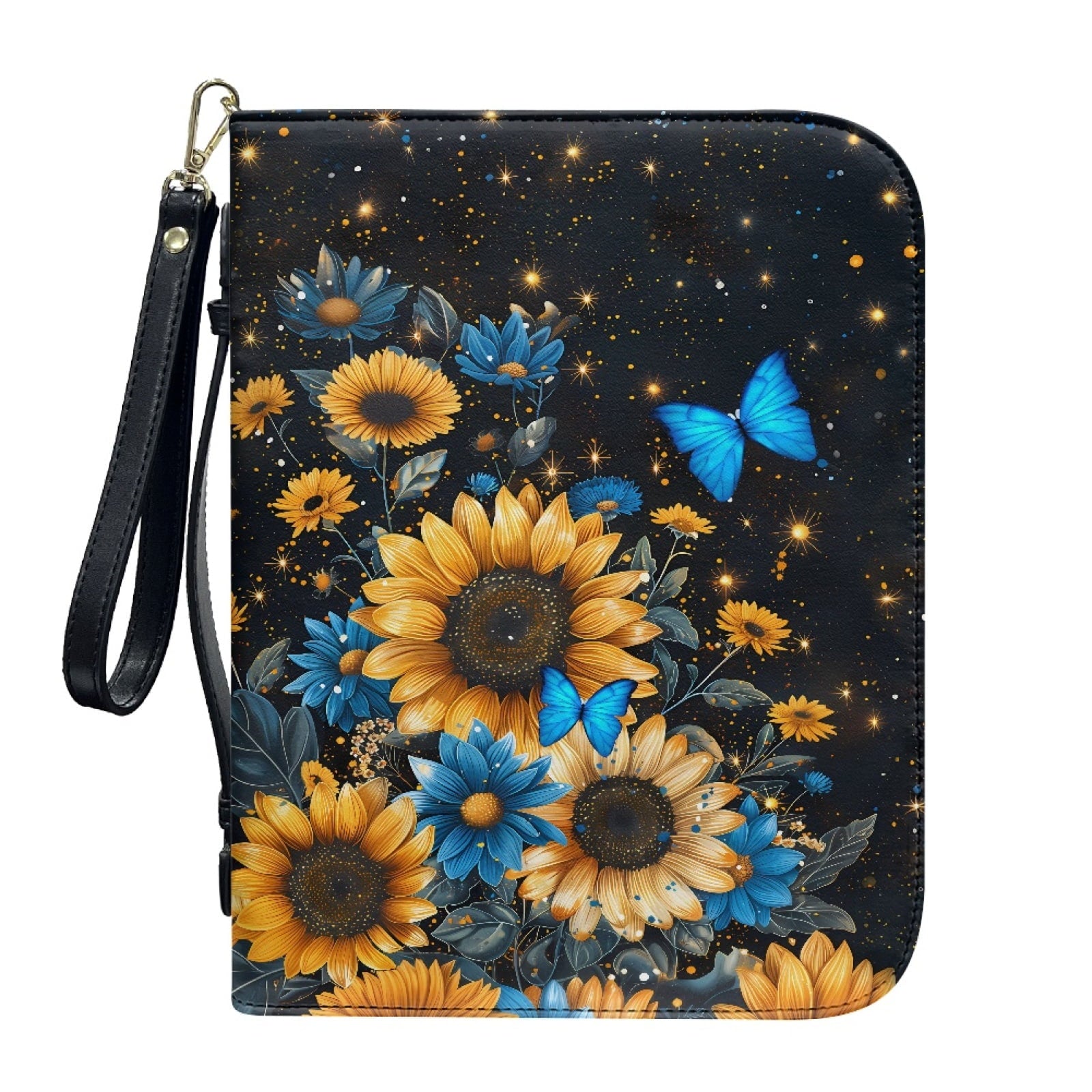 Hummingbird Lily Flower Print PU Leather Bible Case for Women Men Lightweight Bible Carrying Tote Bags with Detachable Wristlet Strap Church Bag for Bible Study Bible Gift, L - Bible Bag