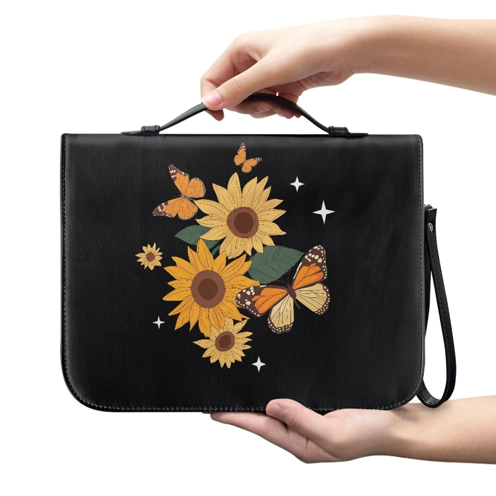 Star Sky Moose Star Print PU Leather Bible Case for Women Men Portable Bible Carrying Tote Bags with Detachable Wristlet Strap Church Bag for Bible Study Scripture Church Bag, L - Bible Bag