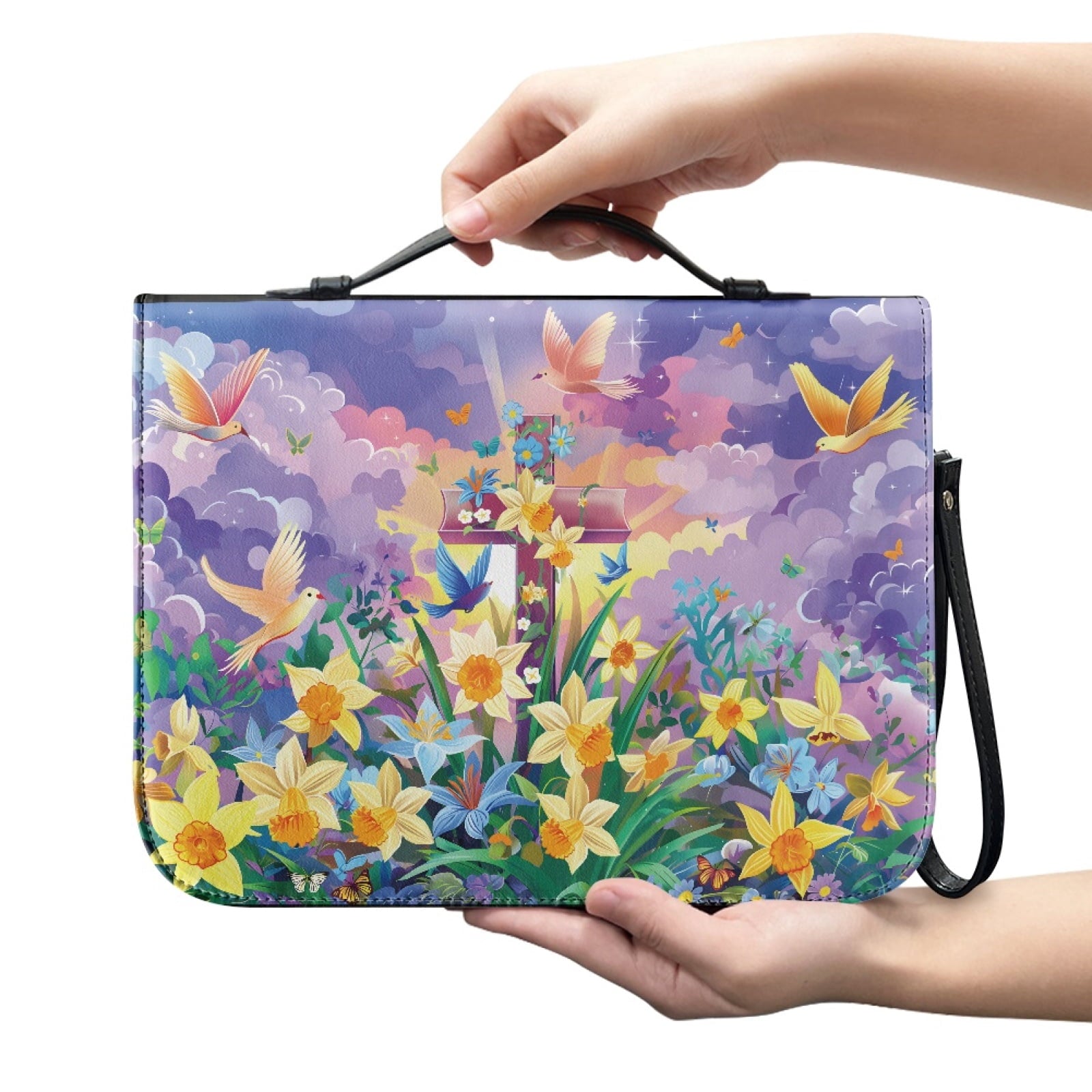 Star Sky Moose Star Print PU Leather Bible Case for Women Men Portable Bible Carrying Tote Bags with Detachable Wristlet Strap Church Bag for Bible Study Scripture Church Bag, L - Bible Bag