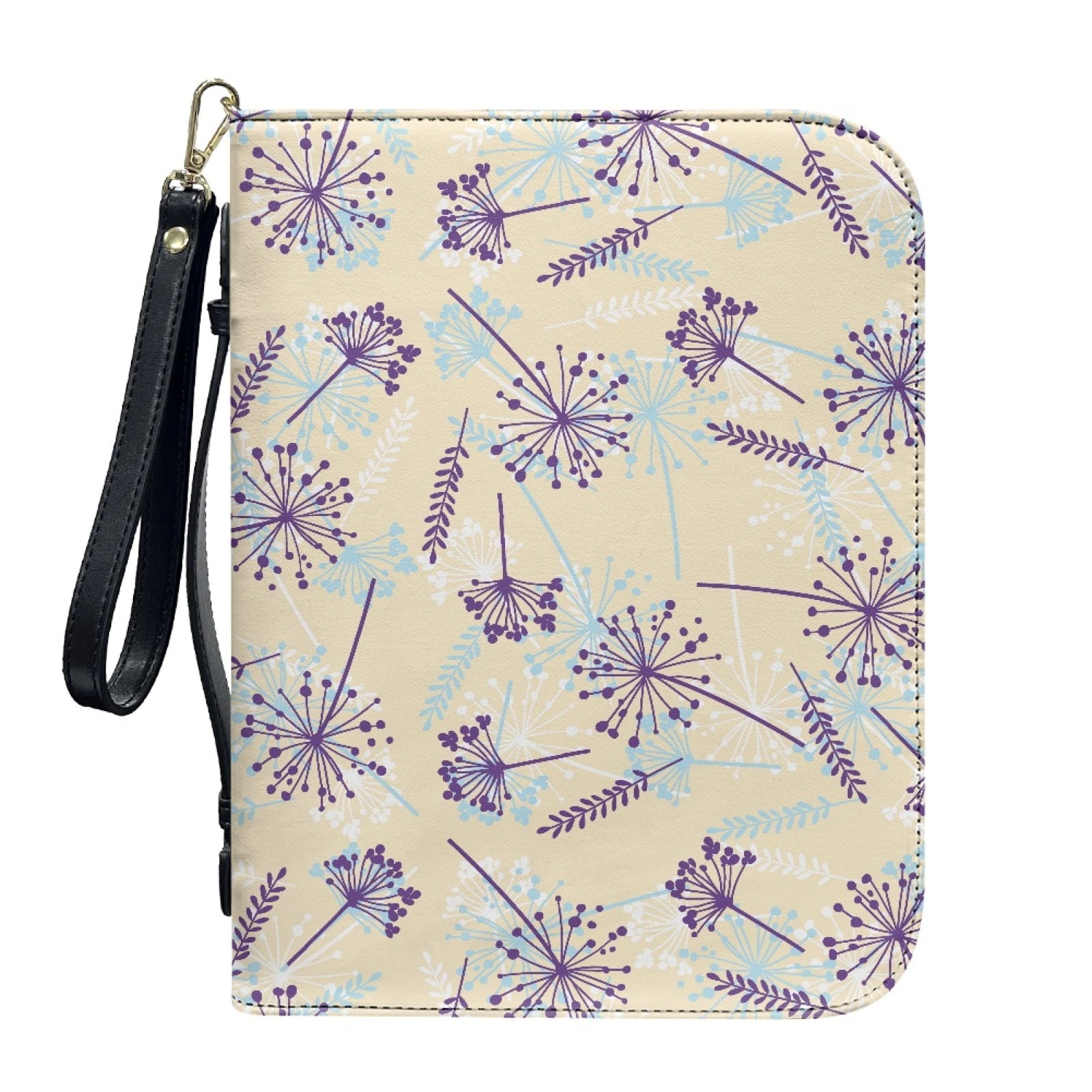 Hummingbird Lily Flower Print PU Leather Bible Case for Women Men Lightweight Bible Carrying Tote Bags with Detachable Wristlet Strap Church Bag for Bible Study Bible Gift, L - Bible Bag