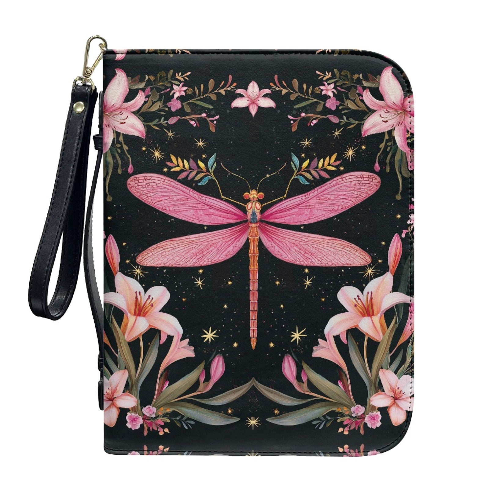 Lavender Hummingbird Butterfly Print PU Leather Bible Case for Women Men Sturdy Bible Carrying Tote Bags with Detachable Wristlet Strap Church Bag for Bible Study Journal Case, L - Bible Bag