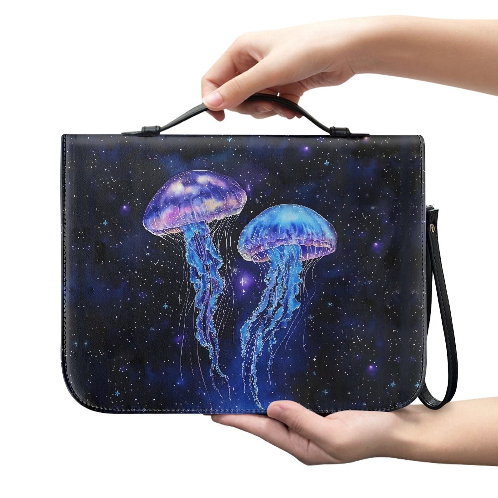 Star Sky Moose Star Print PU Leather Bible Case for Women Men Portable Bible Carrying Tote Bags with Detachable Wristlet Strap Church Bag for Bible Study Scripture Church Bag, L - Bible Bag