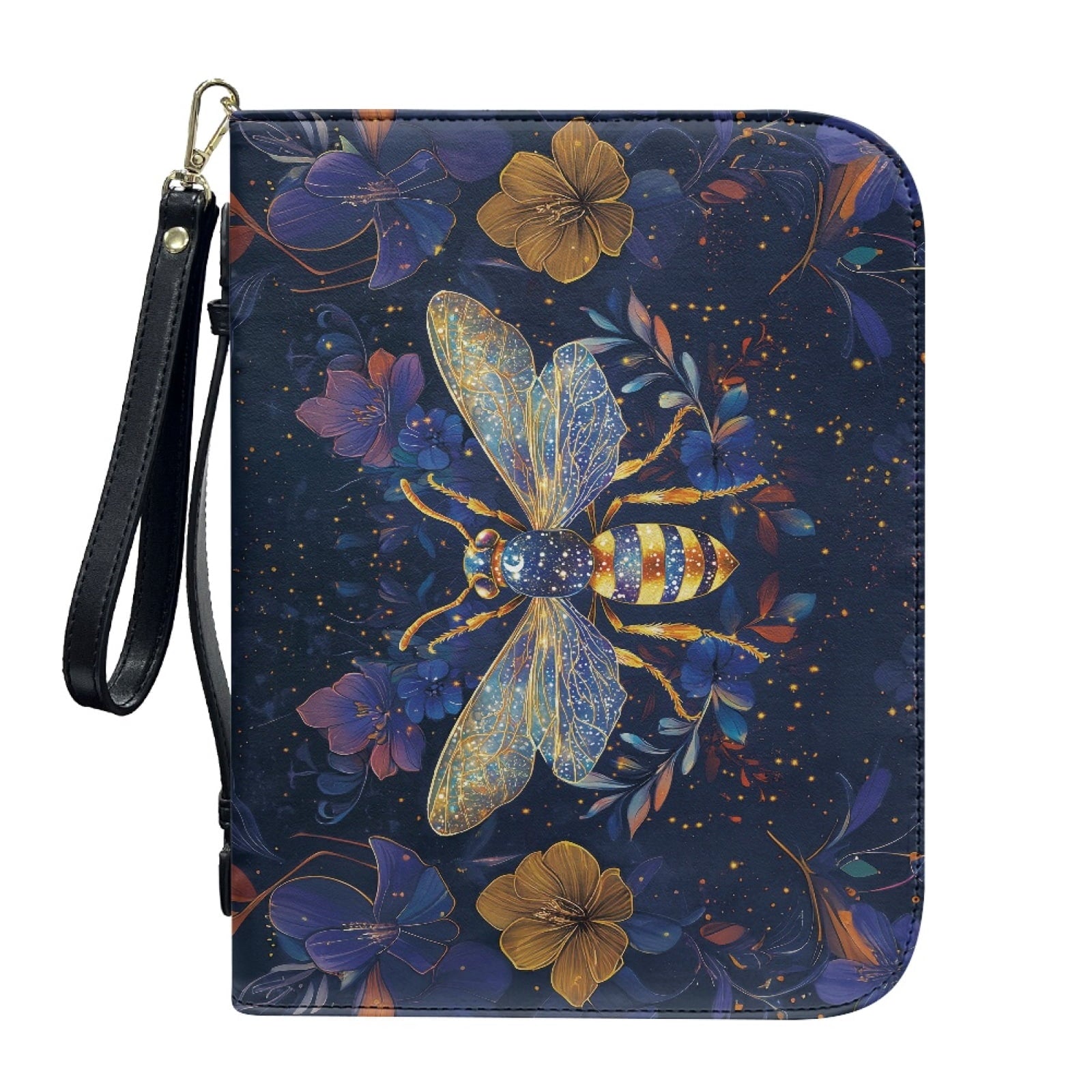 Lavender Hummingbird Butterfly Print PU Leather Bible Case for Women Men Sturdy Bible Carrying Tote Bags with Detachable Wristlet Strap Church Bag for Bible Study Journal Case, L - Bible Bag