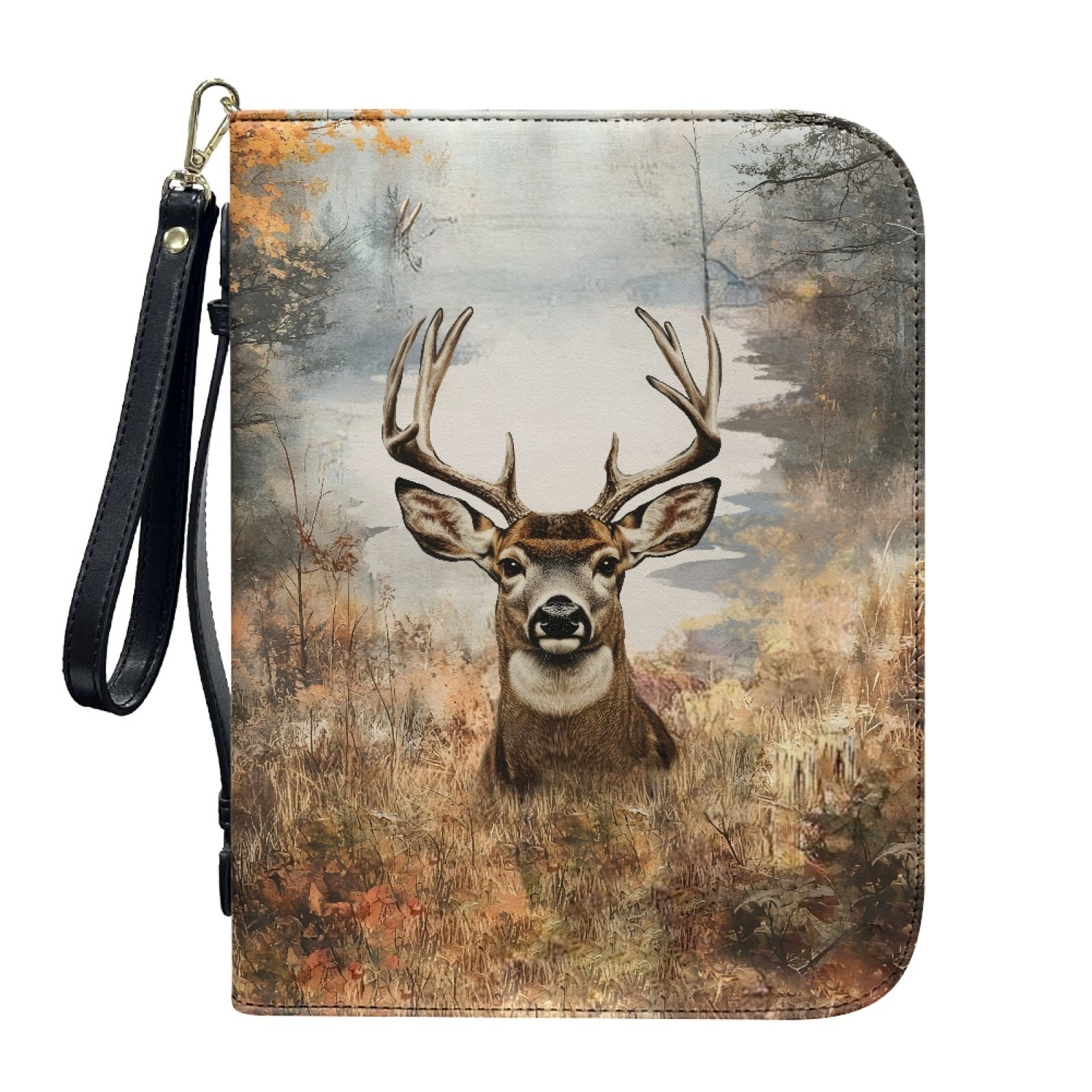 Star Sky Moose Star Print PU Leather Bible Case for Women Men Portable Bible Carrying Tote Bags with Detachable Wristlet Strap Church Bag for Bible Study Scripture Church Bag, L - Bible Bag