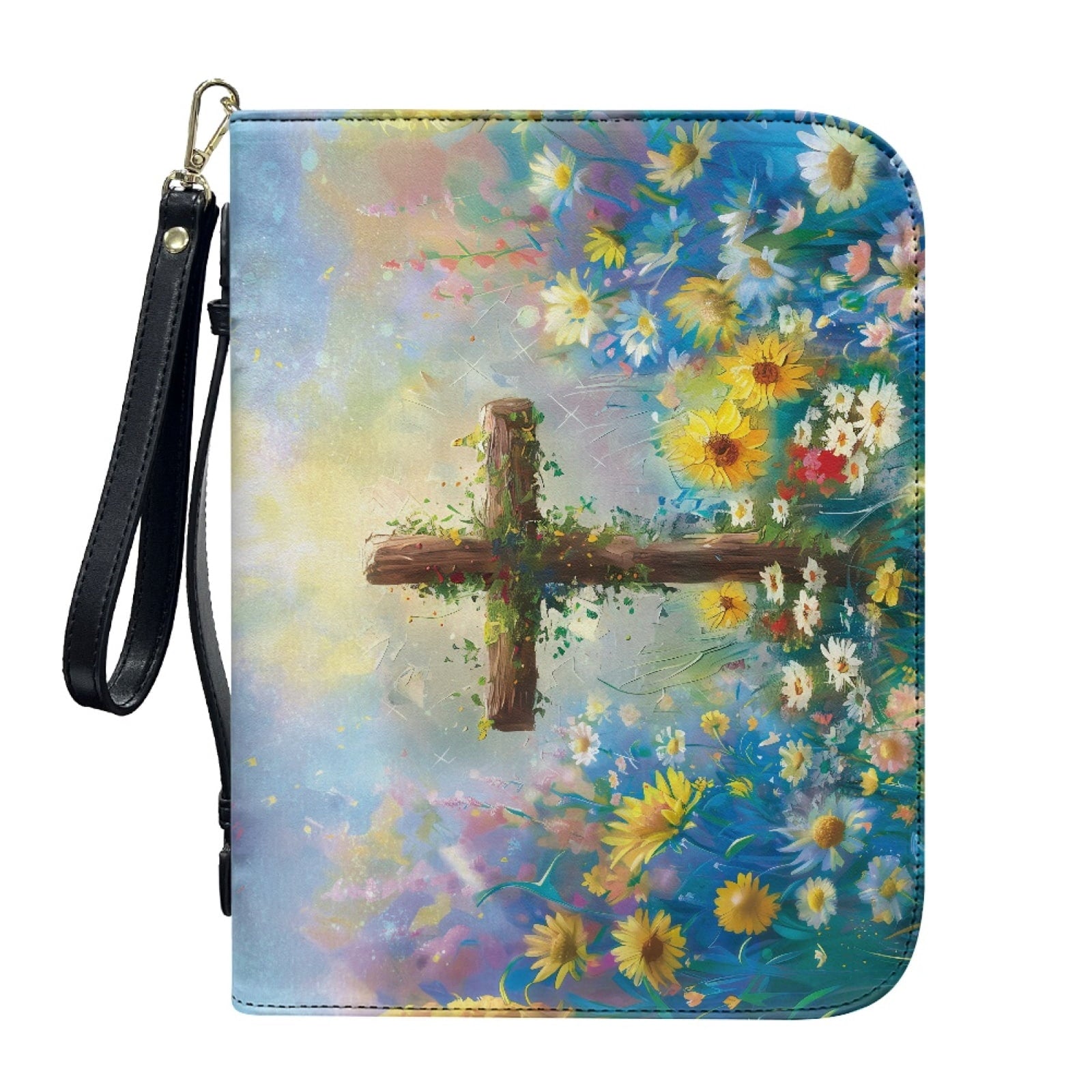 Lavender Hummingbird Butterfly Print PU Leather Bible Case for Women Men Sturdy Bible Carrying Tote Bags with Detachable Wristlet Strap Church Bag for Bible Study Journal Case, L - Bible Bag