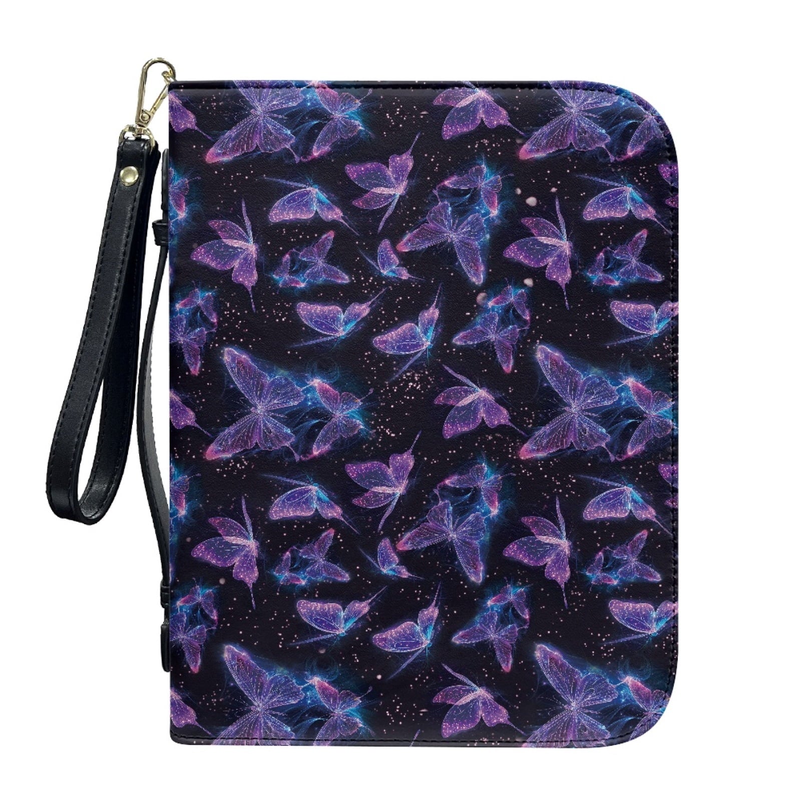 Lavender Hummingbird Butterfly Print PU Leather Bible Case for Women Men Sturdy Bible Carrying Tote Bags with Detachable Wristlet Strap Church Bag for Bible Study Journal Case, L - Bible Bag