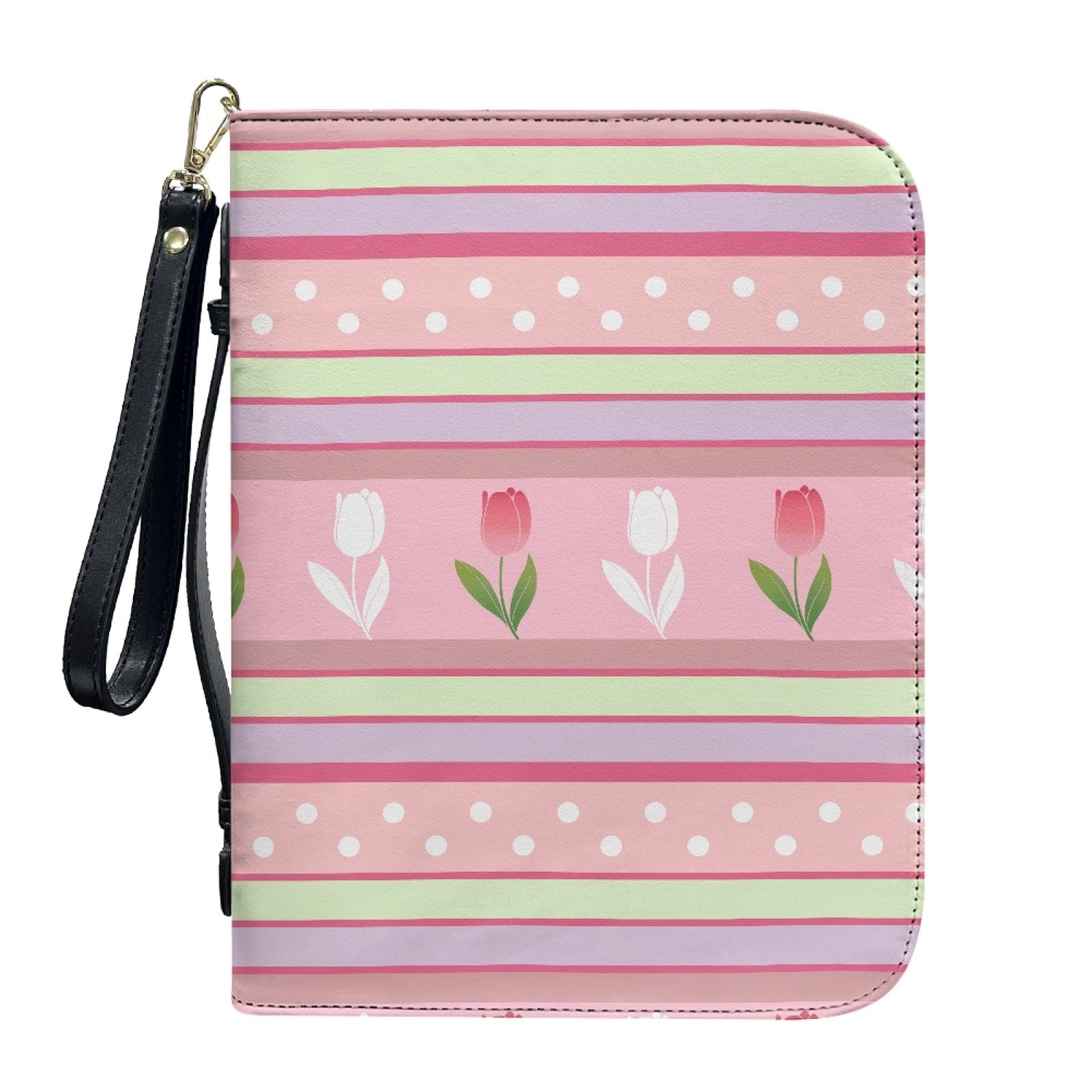 Hummingbird Lily Flower Print PU Leather Bible Case for Women Men Lightweight Bible Carrying Tote Bags with Detachable Wristlet Strap Church Bag for Bible Study Bible Gift, L - Bible Bag