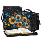 FOR U DESIGNS Galaxy Sunflower Bible Cover for Women Butterfly Leather Personalized Book Organizer Bag Size M Reusable Bible Case with Bookmark for Girls for Bible Study Religious