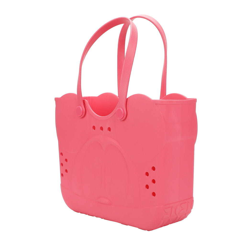 Disney Mickey Mouse Face 16.5" Adult Black Pink Water-Resistant Rubber Molded Large Tote Beach Swim Bag