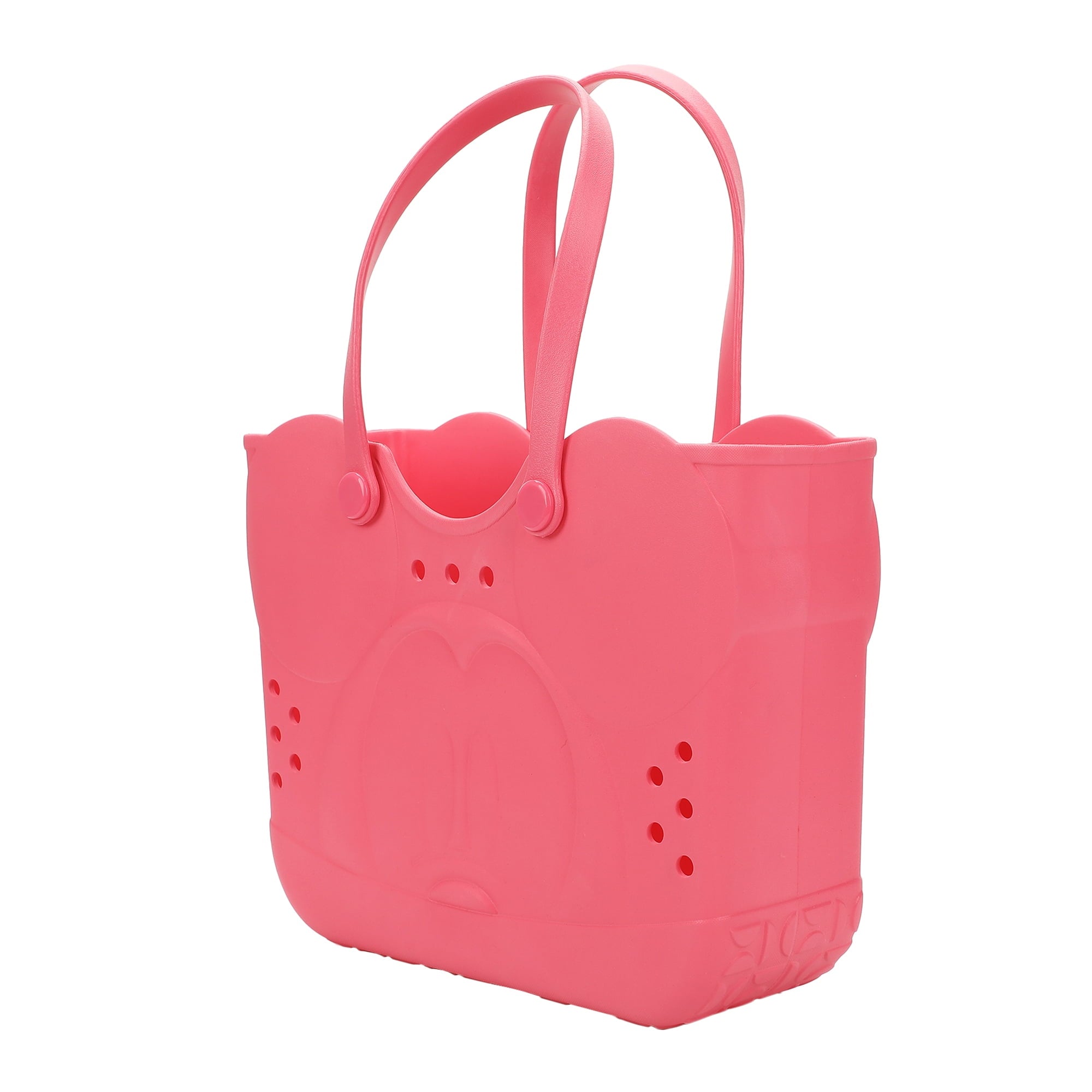 Disney Mickey Mouse Face 16.5" Adult Black Pink Water-Resistant Rubber Molded Large Tote Beach Swim Bag