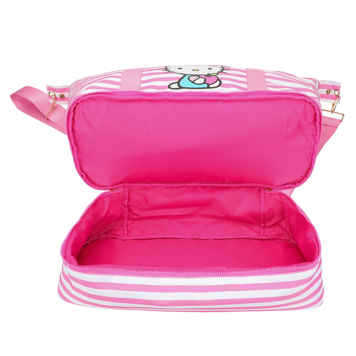 Hello Kitty Character 17" Pink & White Striped Duffle Bag