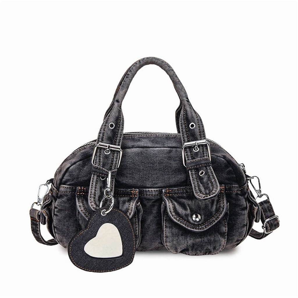 Baguery Women's Denim Messenger Bag - Cute Pendant Small Casual Crossbody, Chic Shoulder Handbag for Travel/Daily Use​
