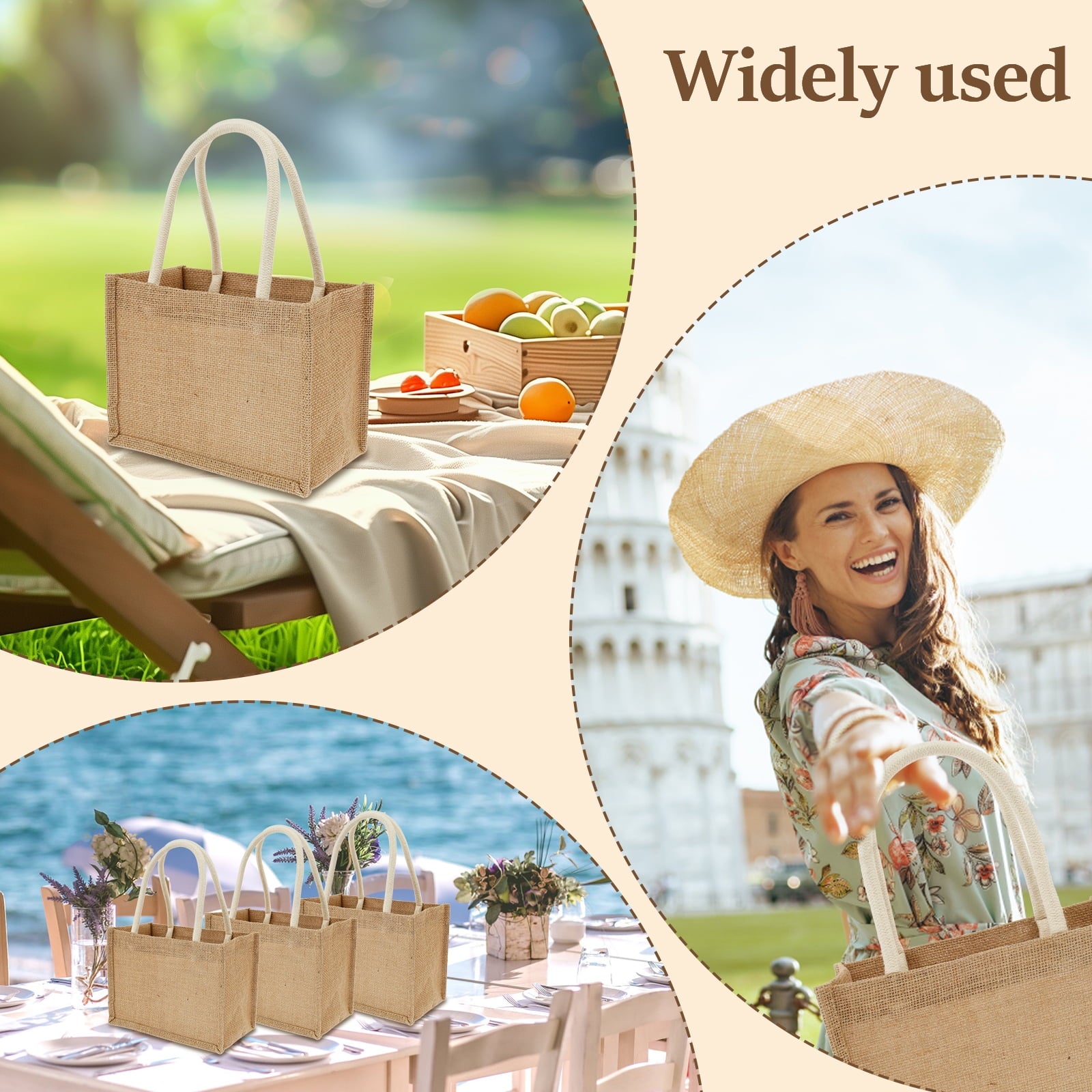 10Pcs Burlap Tote Bags Mini Burlap Beach Bags with Handles Portable Jute Tote Bag Reusable Burlap Bag Multipurpose Burlap Hand Bags for Shopping Trips Beach Tours School Outdoor