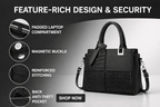 AVMPRO Women's PU Solid Tote Shoulder Handbag, Black