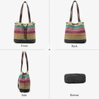 Canvas Shoulder Bag for Women Multi-Colour Striped Handbag Casual Top Handle Bag Large Hobo Bag Multi-Pocket Tote Bag