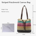 Canvas Shoulder Bag for Women Multi-Colour Striped Handbag Casual Top Handle Bag Large Hobo Bag Multi-Pocket Tote Bag