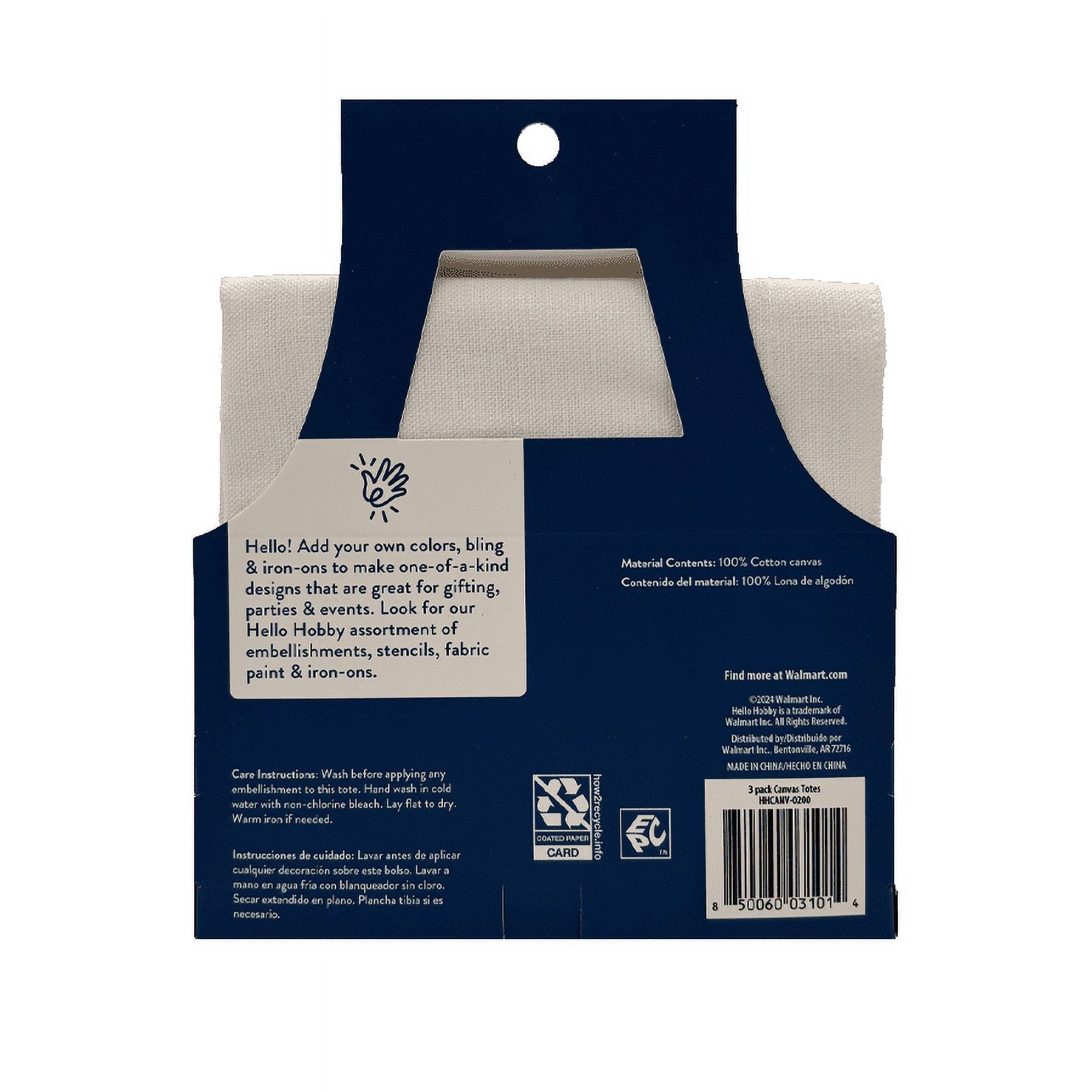 (3 pack) Hello Hobby, Large White Canvas Open Tote Bag with Straps, 13.5” x 13.5” x 3.5”, 3 pack