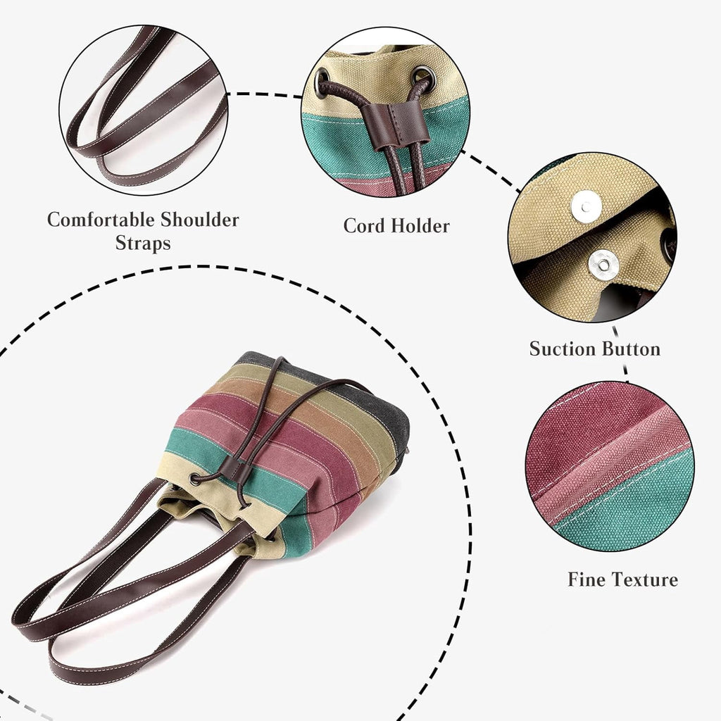 Canvas Shoulder Bag for Women Multi-Colour Striped Handbag Casual Top Handle Bag Large Hobo Bag Multi-Pocket Tote Bag