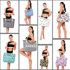 Extra Large Waterproof Canvas Beach Bag With 4 Inner Pockets Personalized Tote Bag Travel Handbag for Women Beach Travel Gym Swim Holiday Short Trip Weekend Getaway Overnight Gift for Friend Women
