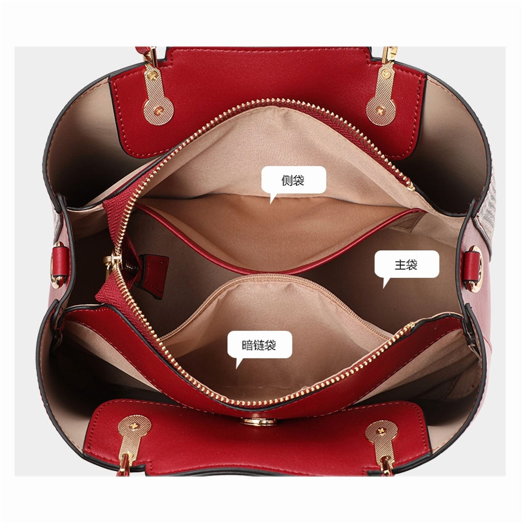 Aidrani Fashion cowhide plaid bag 2024 new large capacity leather women's handbag carrying middle-aged mother bag