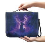 ZUXONGSY Star Sky Moose Star Print PU Leather Bible Case for Women Men Portable Bible Carrying Tote Bags with Detachable Wristlet Strap Church Bag for Bible Study Scripture Church Bag, L