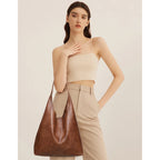 KALUNMA Hobo Bags for Women Retro Vegan Leather Womens Leisure Large Tote Bag Shoulder Purses Handbag