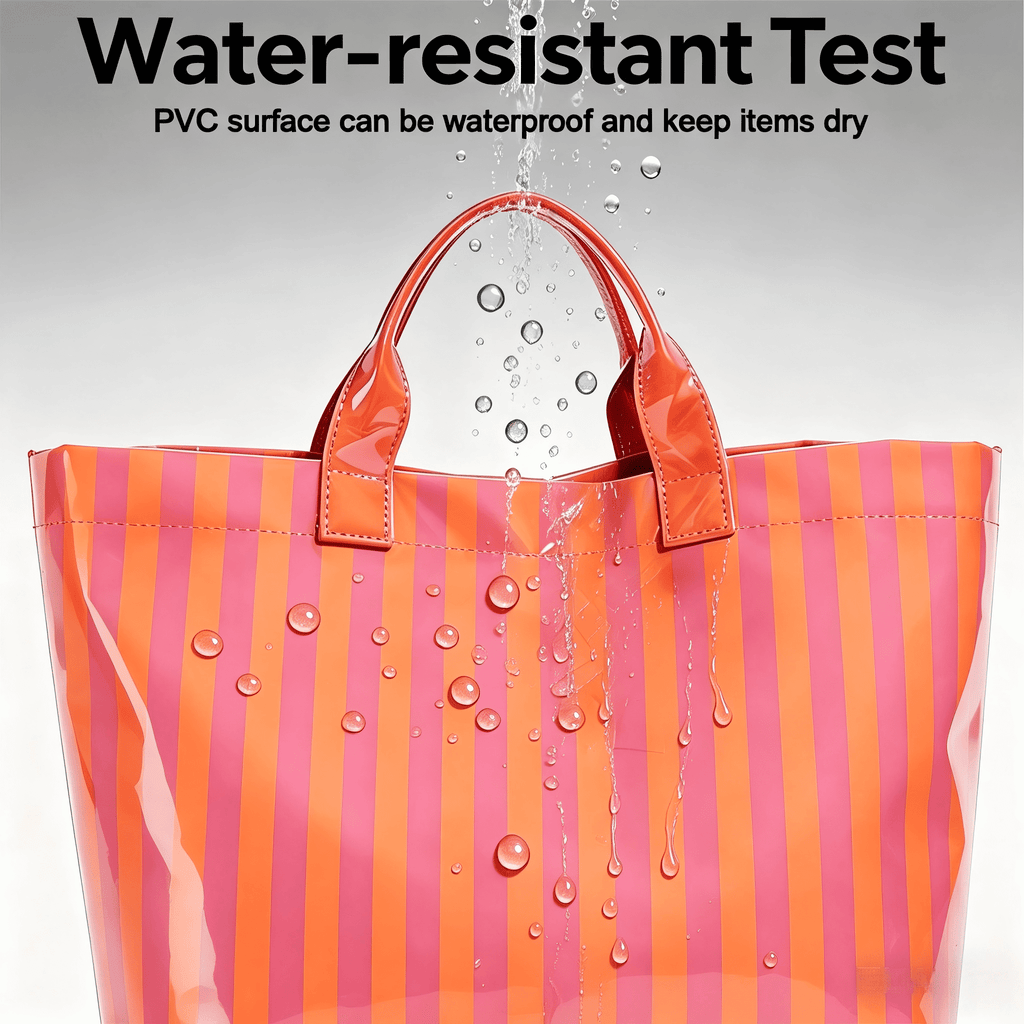WANDF PVC Tote Bag for Women,Plastic Tote Bags for Shopping,Travel,Work,Classic Woman Handbags with Inner Pocket,Eco-Friendly Gift Bag for Ladies,Mom,Sister,Besties(Orange Pink Stripe)