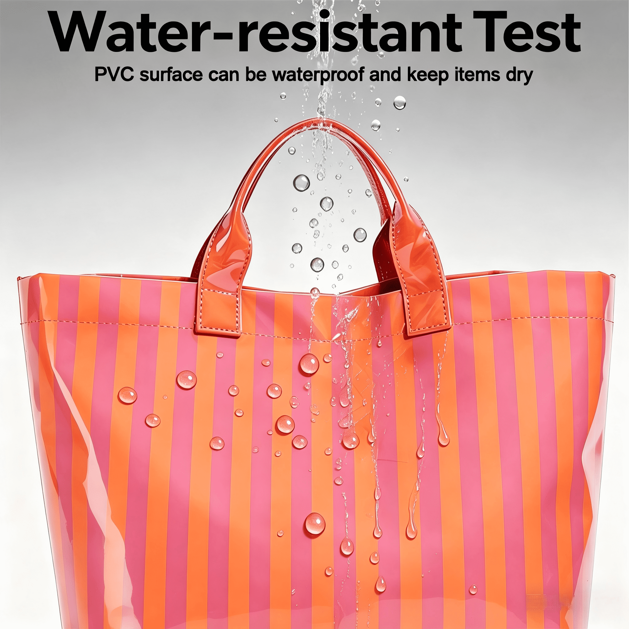 WANDF PVC Tote Bag for Women,Plastic Tote Bags for Shopping,Travel,Work,Classic Woman Handbags with Inner Pocket,Eco-Friendly Gift Bag for Ladies,Mom,Sister,Besties(Orange Pink Stripe)