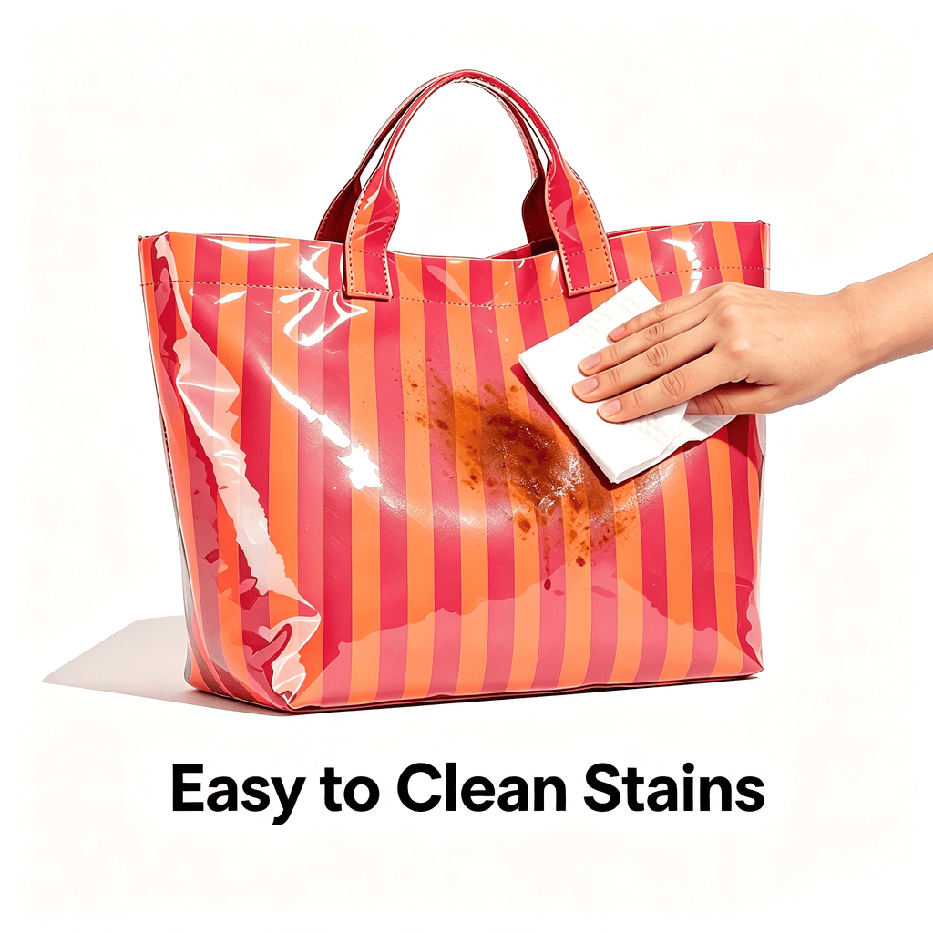 WANDF PVC Tote Bag for Women,Plastic Tote Bags for Shopping,Travel,Work,Classic Woman Handbags with Inner Pocket,Eco-Friendly Gift Bag for Ladies,Mom,Sister,Besties(Orange Pink Stripe)