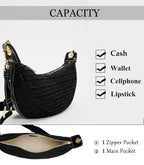 Straw Crossbody Bags for Women Beach Woven Hobo Handbag Summer Chic Crescent Shoulder Purses with Adjustable Strap 2024