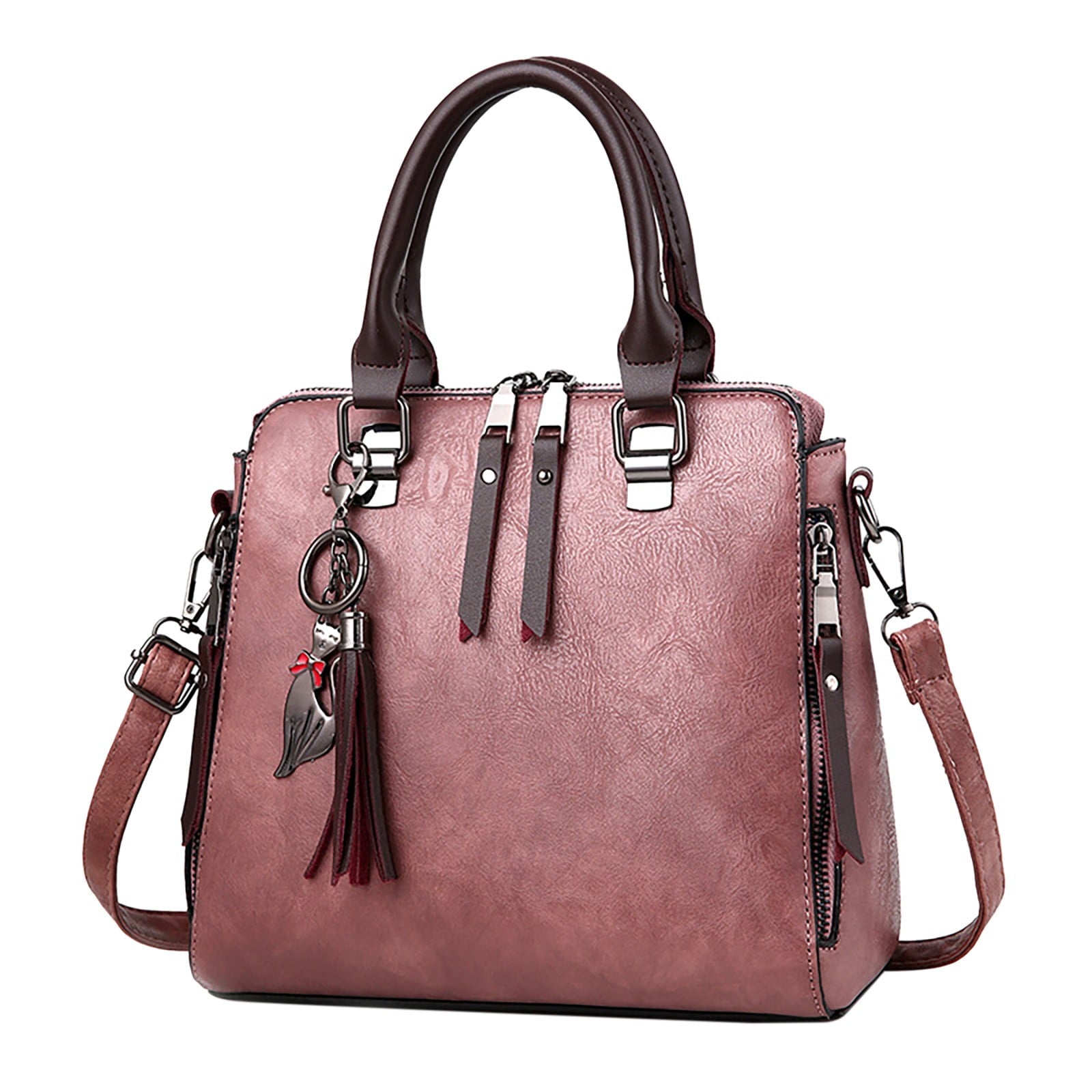 zttd women fashion girls retro solid cat fringe shoulder zip tote handbag bags elegant retro women tote bag custom ladies handbag a - Crossbody Bag
